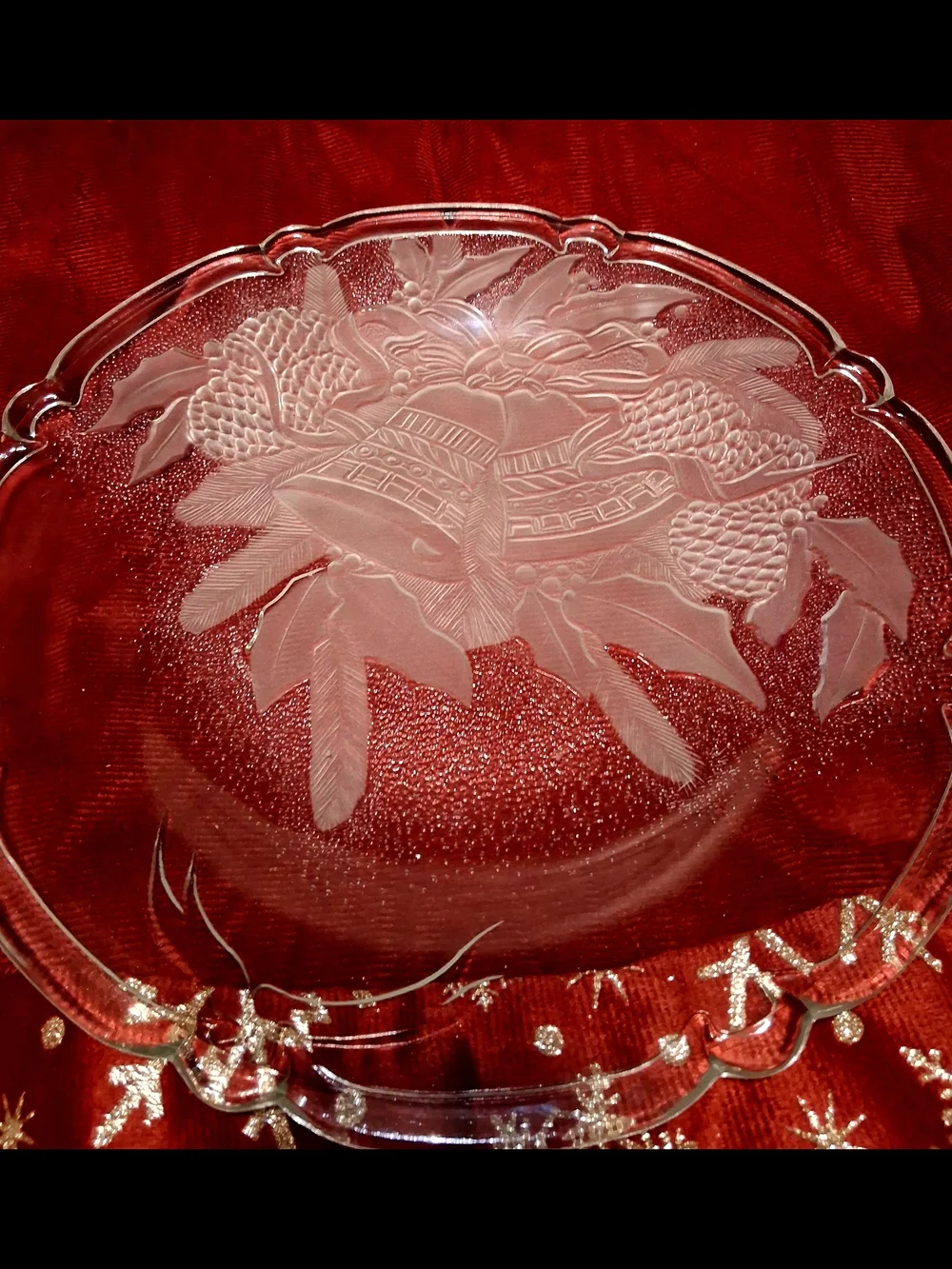 Etched Clear Glass Decorative Plate - Pinecone Motif